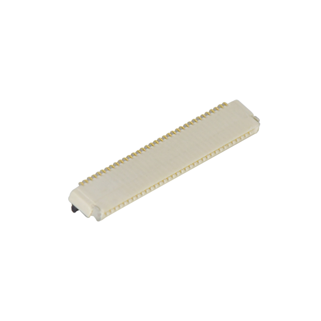 Pitch 0.50mm 90°H1.00mm 卧贴双面接后掀盖 SMT型 FPC 34pin 本色 镀半金接触点及焊接脚点1u，镍底35-60u.